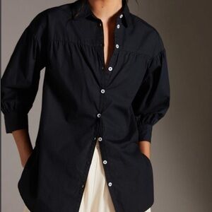 Anthropologie Maeve Black Puff Sleeve Button Down Size X-Small Color: Navy Blue